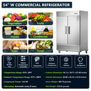 54"W Commercial Refrigerator 42 cu. ft. 2 Solid Door Reach-In Refrigerator