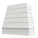 White Wood Range Hood With Tapered Shiplap Front and Block Trim - 30", 36", 42", 48", 54" and 60" Widths Available